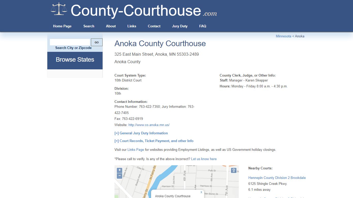 Anoka County Courthouse in Anoka, MN - Court Information